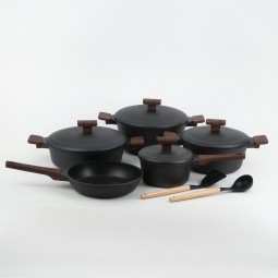 Granite cookware set with a unique design, black color, 15 pieces - 2S1AA100309 Granite cookware set with a unique design, black color, 15 pieces - 2S1AA100309