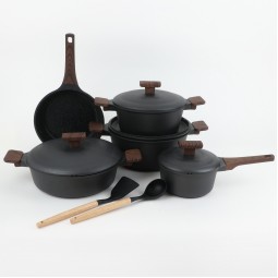 Granite cookware set with a unique design, black color, 15 pieces - 2S1AA100309