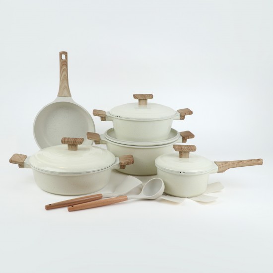 Granite cookware set with a unique design, beige color, 15 pieces - 2S1AA100310