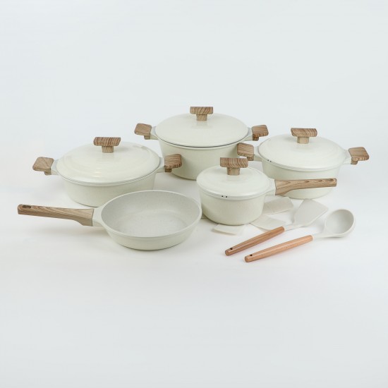 Granite cookware set with a unique design, beige color, 15 pieces - 2S1AA100310