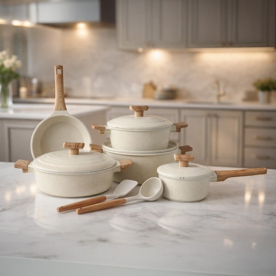 Granite cookware set with a unique design, beige color, 15 pieces - 2S1AA100310