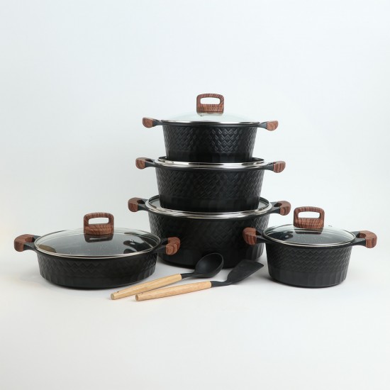 Granite Cookware Set - 12 Pieces - Black - 2S1AA100311