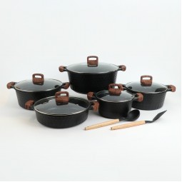 Granite Cookware Set - 12 Pieces - Black - 2S1AA100311 Granite Cookware Set - 12 Pieces - Black - 2S1AA100311
