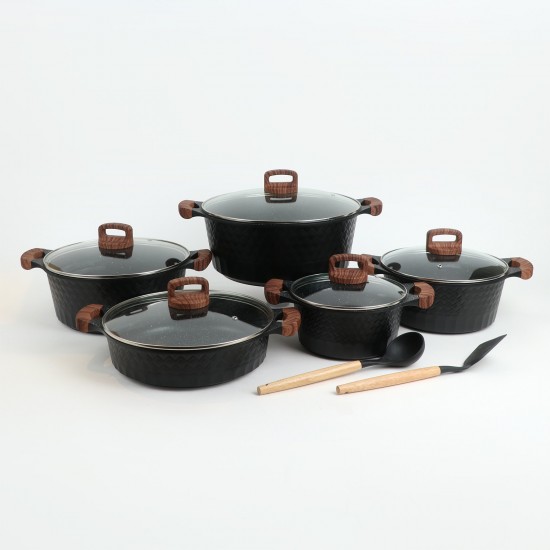 Granite Cookware Set - 12 Pieces - Black - 2S1AA100311