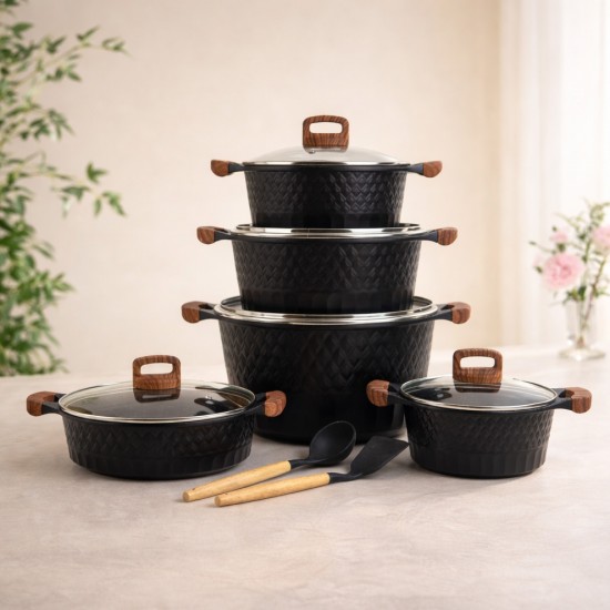 Granite Cookware Set - 12 Pieces - Black - 2S1AA100311