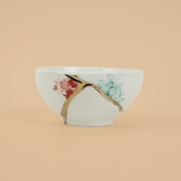 Fine porcelain serving bowl with gold and floral pattern, measuring 13 x 6 cm - 2S1M100105