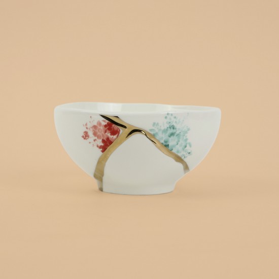 Fine porcelain serving bowl with gold and floral pattern, measuring 13 x 6 cm - 2S1M100105