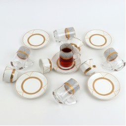 طقم أكواب قهوة وشاي فاخر بنقوش عصرية 36 قطع - 2S1MM100111