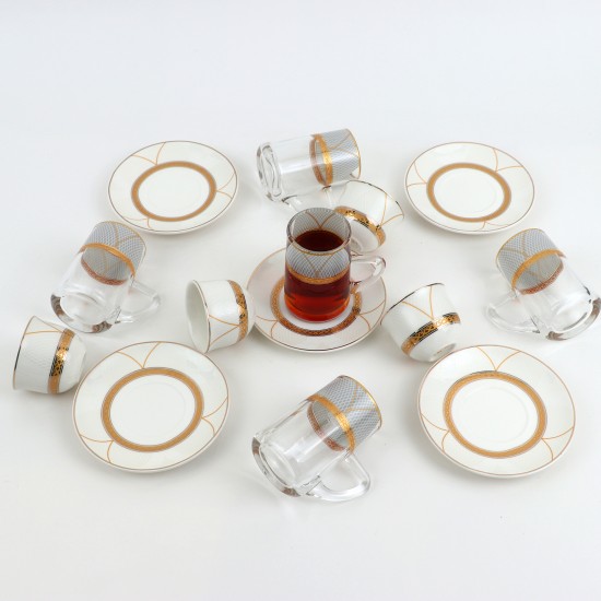 طقم أكواب قهوة وشاي فاخر بنقوش عصرية 36 قطع - 2S1MM100111