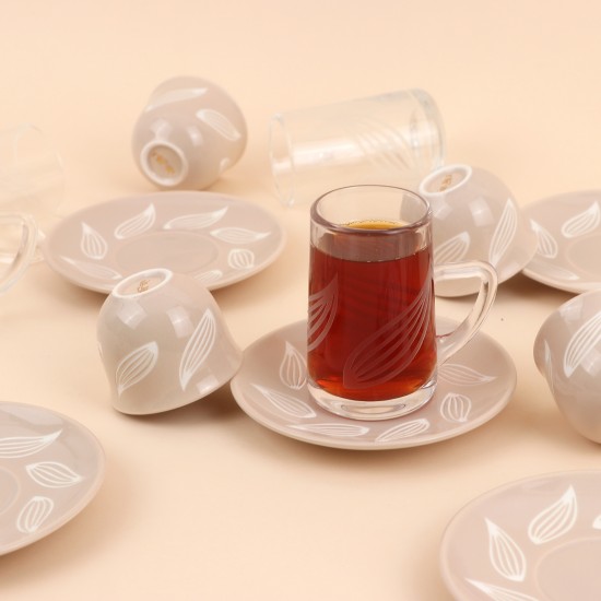 طقم أكواب قهوة وشاي فاخر بنقوش عصرية 36 قطع - 2S1MM100128