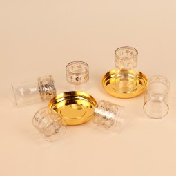 18-piece tea and coffee cup set, glass and stainless steel, gold pattern - 2S1MM100129