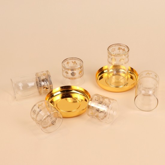 طقم كاسات شاي و قهوة 18 قطعة زجاج واستيل بنقشة لون ذهبي - 2S1MM100129