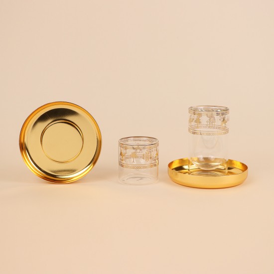 طقم كاسات شاي و قهوة 18 قطعة زجاج واستيل بنقشة لون ذهبي - 2S1MM100129
