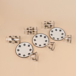 طقم كاسات شاي و قهوة 18 قطعة زجاج وسيراميك بنقشة لون أسود - 2S1MM100139