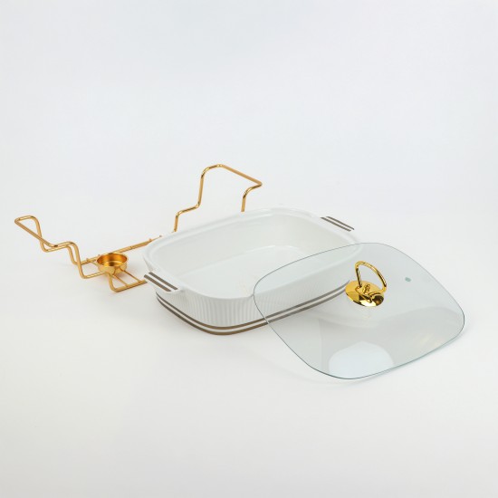 Luxury rectangular serving warmer with glass base and lid – 2S1MM100210