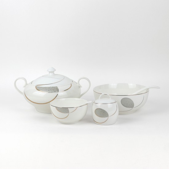 Luxury ceramic dinnerware set with gray patterns, 66 pieces - serves 6 people - 2S1TT100016 Luxury ceramic dinnerware set with gray patterns, 66 pieces - serves 6 people - 2S1TT100016