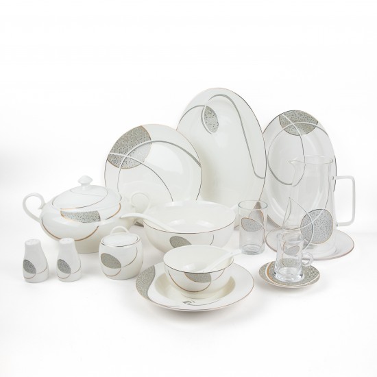 Luxury ceramic dinnerware set with gray patterns, 66 pieces - serves 6 people - 2S1TT100016 Luxury ceramic dinnerware set with gray patterns, 66 pieces - serves 6 people - 2S1TT100016