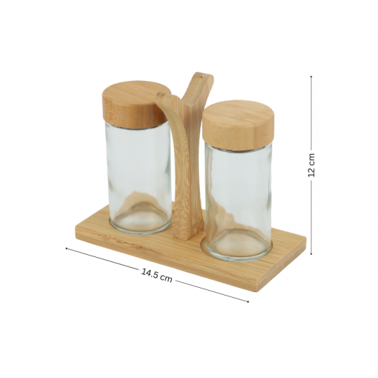 طقم علب بهارات زجاج 2 قطعة مع استاند خشب - 2SS02-1561 طقم علب بهارات زجاج 2 قطعة مع استاند خشب - 2SS02-1561