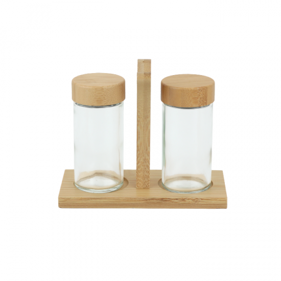 طقم علب بهارات زجاج 2 قطعة مع استاند خشب - 2SS02-1561 طقم علب بهارات زجاج 2 قطعة مع استاند خشب - 2SS02-1561