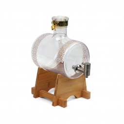 Barrel-Shaped Glass Beverage Dispenser with Wooden Base - 2SS02-1814