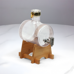 Barrel-Shaped Glass Beverage Dispenser with Wooden Base - 2SS02-1814
