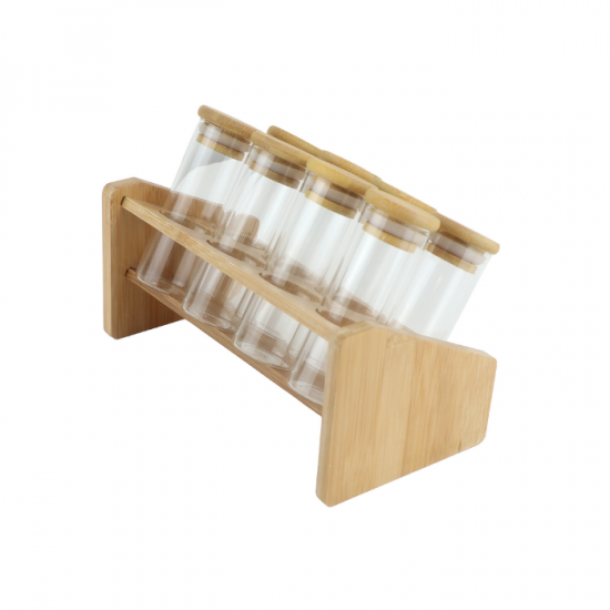 طقم علب بهارات 8 قطع زجاج مع استاند خشب - 2SS02-991 طقم علب بهارات 8 قطع زجاج مع استاند خشب - 2SS02-991