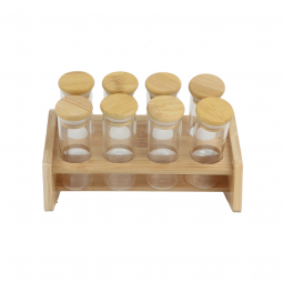 طقم علب بهارات 8 قطع  زجاج مع استاند خشب - 2SS02-991