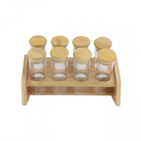 طقم علب بهارات 8 قطع زجاج مع استاند خشب - 2SS02-991 طقم علب بهارات 8 قطع زجاج مع استاند خشب - 2SS02-991