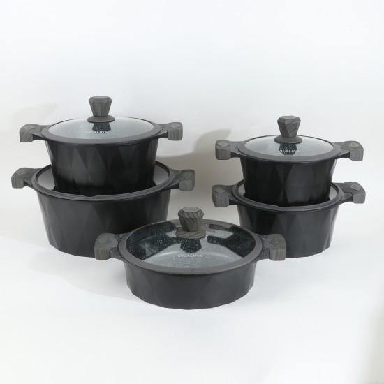Granite cookware set with a distinctive design, black color - 10 pieces - 2SS1-A01-015
