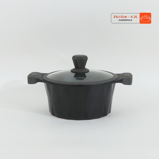 Granite cookware set with a distinctive design, black color - 10 pieces - 2SS1-A01-015