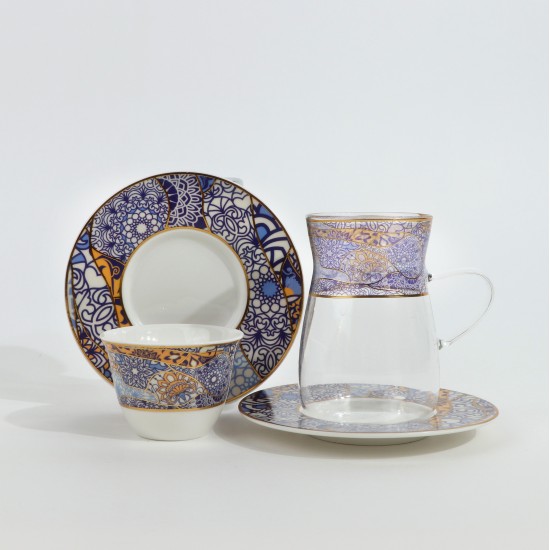 طقم شاي وقهوة - 36 قطعة - فخم بزخارف ملونه و تصميم فاخر بخطوط ذهبية - 2SS1-T01-072 طقم شاي وقهوة - 36 قطعة - فخم بزخارف ملونه و تصميم فاخر بخطوط ذهبية - 2SS1-T01-072