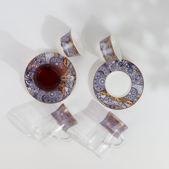 طقم شاي وقهوة - 36 قطعة - فخم بزخارف ملونه و تصميم فاخر بخطوط ذهبية - 2SS1-T01-072 طقم شاي وقهوة - 36 قطعة - فخم بزخارف ملونه و تصميم فاخر بخطوط ذهبية - 2SS1-T01-072