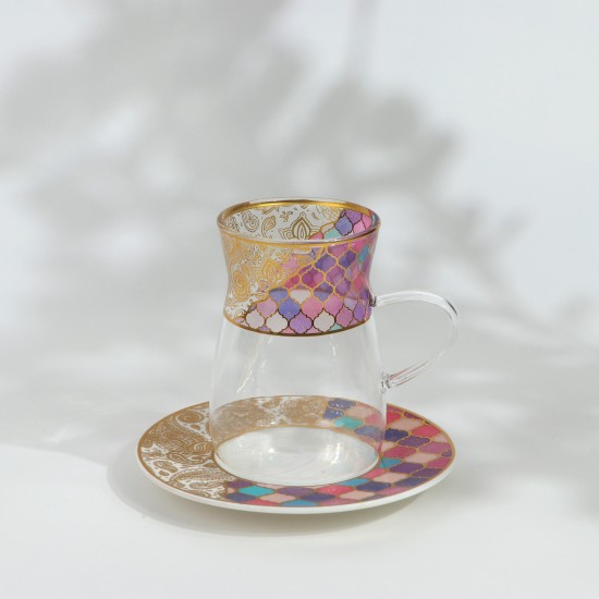 طقم شاي وقهوة - 36 قطعة - فخم بزخارف ملونه و تصميم فاخر بخطوط ذهبية - 2SS1-T01-074