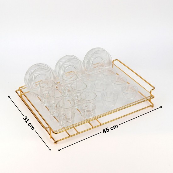 19-piece glass coffee and tea set with gold holder - 2SS1-T02-057 19-piece glass coffee and tea set with gold holder - 2SS1-T02-057
