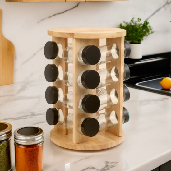 16-piece spice box set with a rotating wooden stand 16-piece spice box set with a rotating wooden stand
