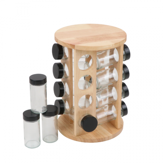16-piece spice box set with a rotating wooden stand 16-piece spice box set with a rotating wooden stand