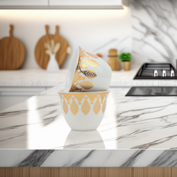 طقم فناجين قهوة بتصميم عصري - ابيض ذهبي - 12 قطعة