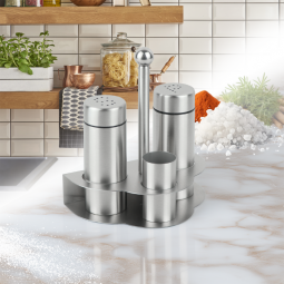 طقم علب بهارات 3 قطعة مع استاند استيل فضي - 2SS28-2246