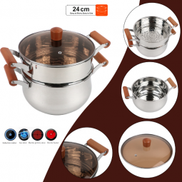 Stainless steel saucepan with strainer - 24 cm