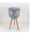Decorative metal plant stand with a floral pattern and wooden legs - 2SS3-M04-003