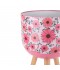 Decorative metal plant stand with a floral pattern and wooden legs - 2SS3-M04-005 Decorative metal plant stand with a floral pattern and wooden legs - 2SS3-M04-005