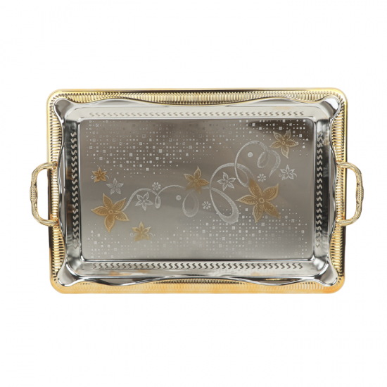 Elegant silver and gold steel serving tray - 2SS7-1364 Elegant silver and gold steel serving tray - 2SS7-1364