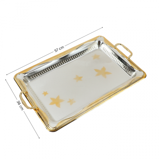 Elegant silver and gold steel serving tray - 2SS7-1364 Elegant silver and gold steel serving tray - 2SS7-1364