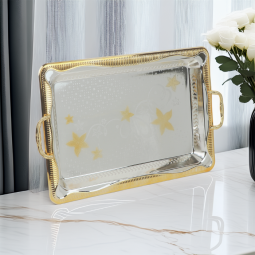 Elegant silver and gold steel serving tray - 2SS7-1364