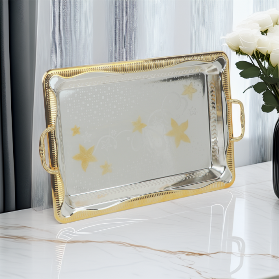 Elegant silver and gold steel serving tray - 2SS7-1364 Elegant silver and gold steel serving tray - 2SS7-1364