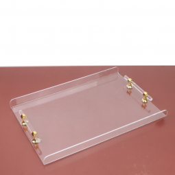 Elegant acrylic serving tray - transparent with a golden handle - 45 x 30 cm