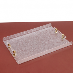 Elegant Acrylic Serving Tray - Snow White with Gold Handle - 20 x 45 cm