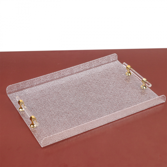Elegant Acrylic Serving Tray - Snow White with Gold Handle - 20 x 45 cm Elegant Acrylic Serving Tray - Snow White with Gold Handle - 20 x 45 cm