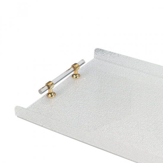 Elegant Acrylic Serving Tray - Snow White with Gold Handle - 20 x 45 cm Elegant Acrylic Serving Tray - Snow White with Gold Handle - 20 x 45 cm