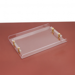 Elegant Acrylic Serving Tray - Clear with Gold Handle - 28 x 40 cm
